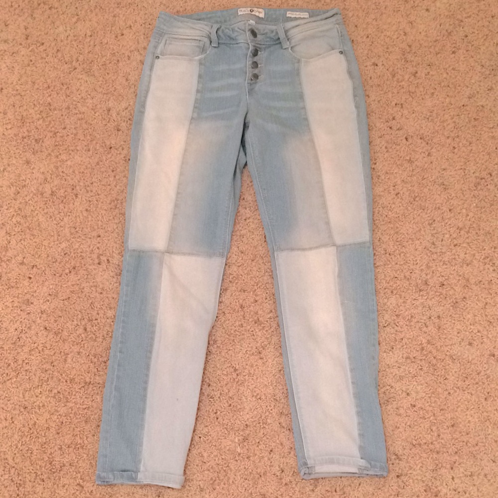 Black daisy patchwork mom jeans